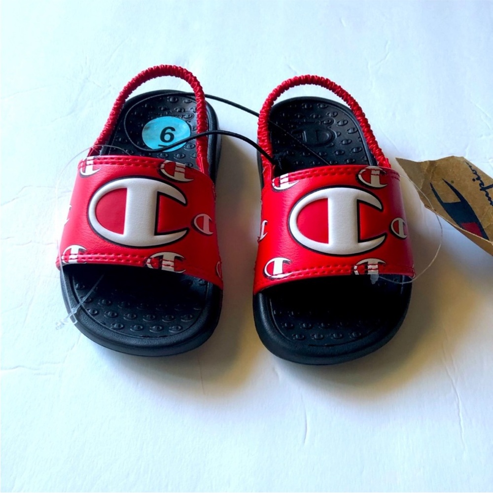 Champion Kids Red and Black Slide Sandals Size 6